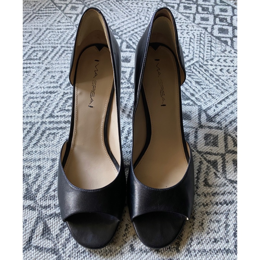 VIA SPIGA Black leather open toe Heels 9.5
